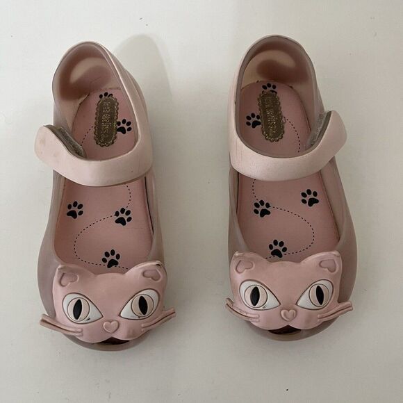 Mini Melissa Ultragirl II Pink Cat Mary Jane Flats Shoes Toddler Girls Size 8 - Picture 1 of 11